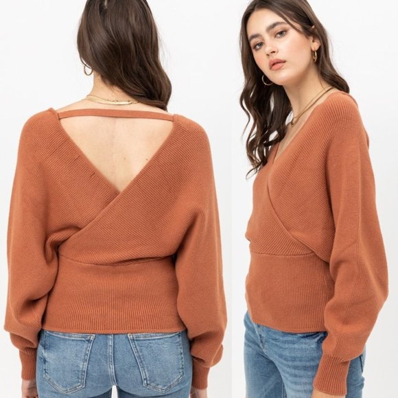 NEW Terra Cotta Rust Wrap Dolman Soft Cozy Sweater - Picture 3 of 8